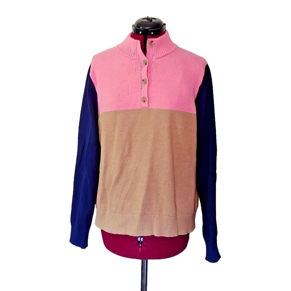 J.CREW Sweater XL Women Color Block Pullover Mock Neck Multicolor Knit Top